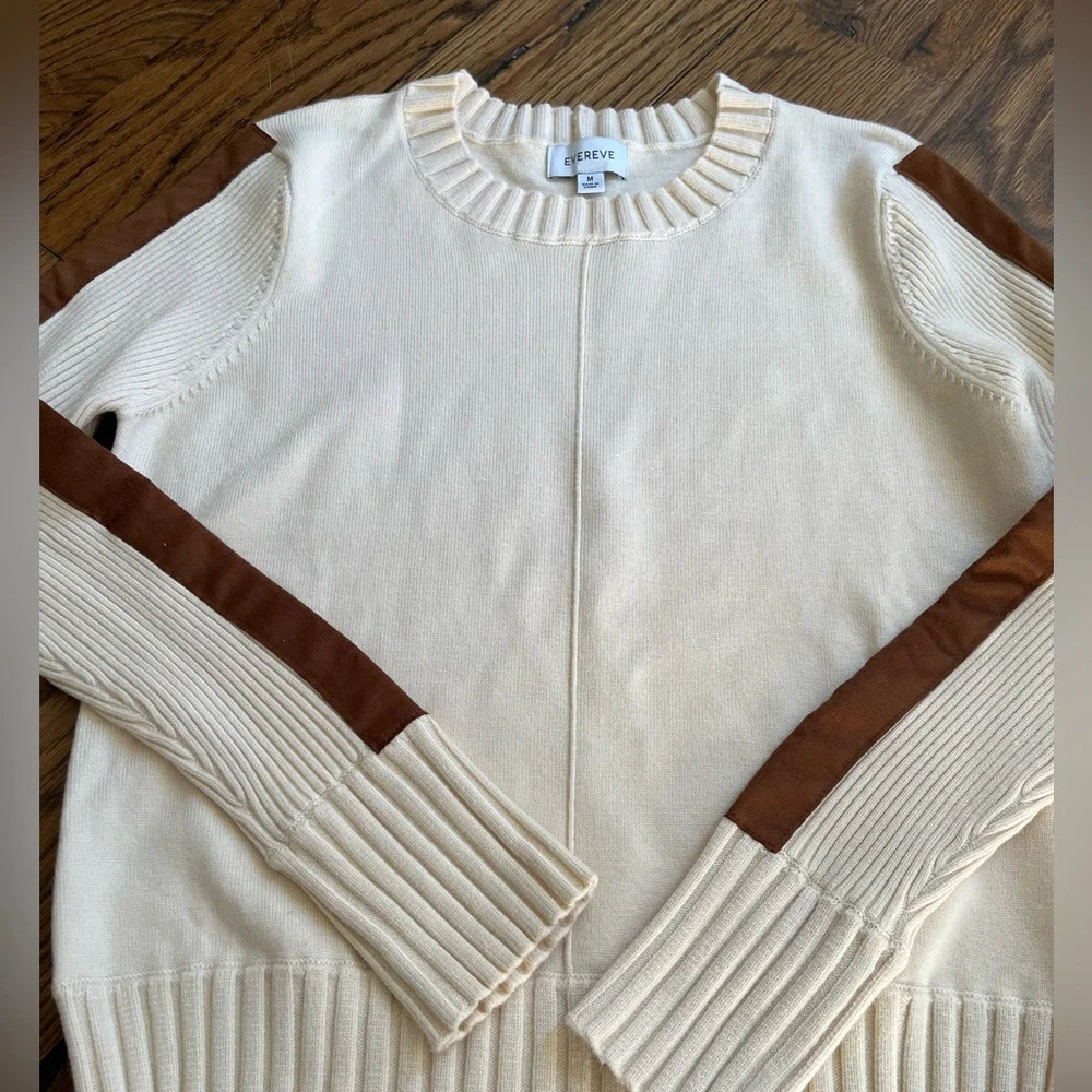 EVEREVE Cream Women's Sweater with suede trim - Picture 1 of 9